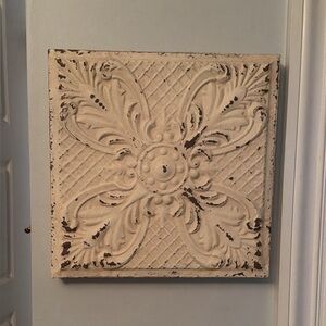 World Market Cream Distressed Floral Wall Panel